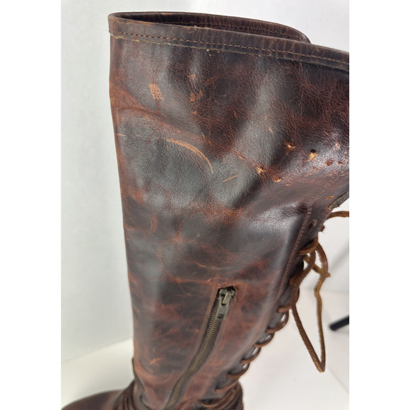 *Flawed Freebird Coal Boots Distressed Leather Tall Lace Up Western Festival 8 - Picture 12 of 16